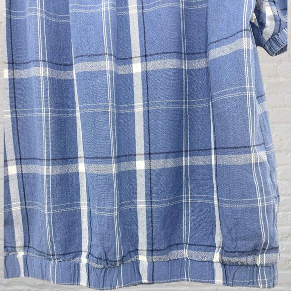 Clockhouse Off Shoulder Top S Blue Plaid Puff Sleeve Button Front Boho - Picture 9 of 11